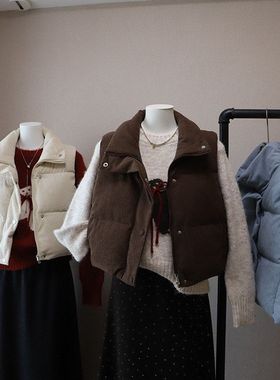 2025秋冬新款韩版灯芯绒棉服马甲背心坎肩短款外套女5529强明女装