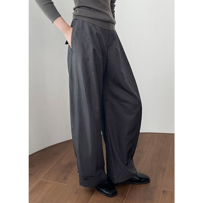 超有范！老钱风阔腿休闲西裤宽松显腿长腰部按扣长裤2606强明女装