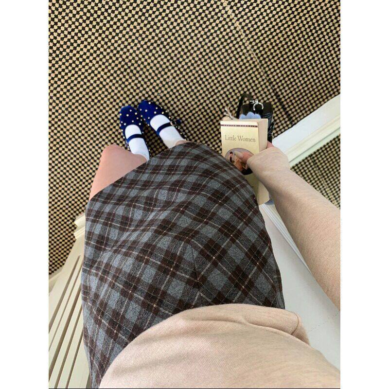 南岛日记 韩系复古格纹高腰包臀A字短裙ZY3540强明女装