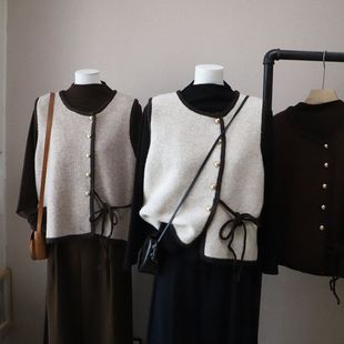 2025秋冬新韩版半高领内搭打底衫T恤+针织马甲两件套5722强明女装