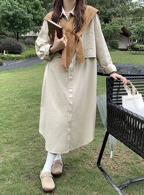 工装风衬衫连衣裙2025韩版宽松气质休闲长裙123LZ8391 强明女装