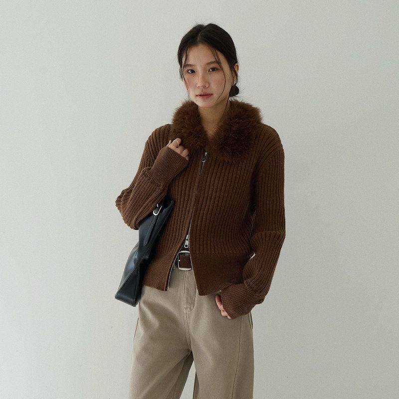 韩系毛领双头拉链毛衣外套高级感气质百搭针织开衫11066强明女装,女装/女士精品,毛衣,淘宝优惠券,粉丝福利购,淘宝优惠卷