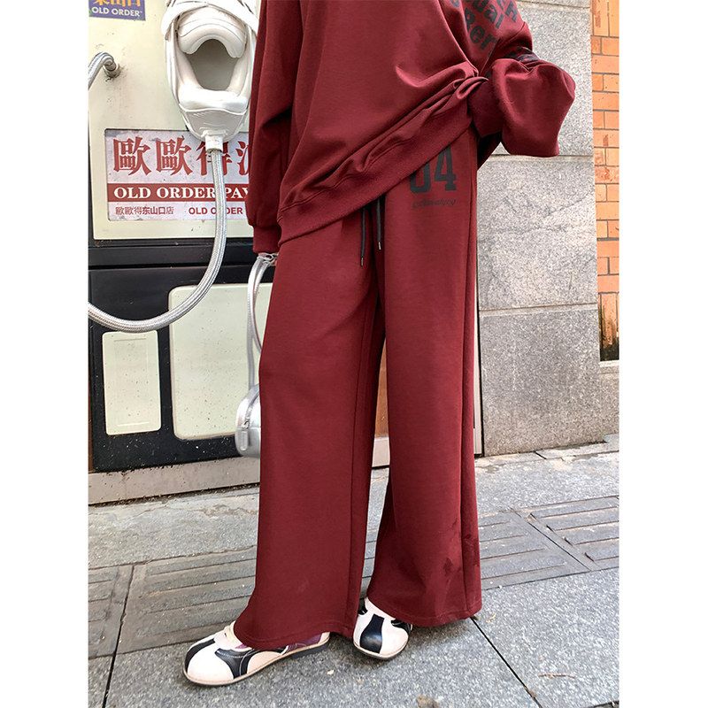 抽绳休闲卫裤黄峥美式数字印花