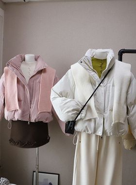 2025冬季新款韩版针织披肩立领减龄休闲加厚棉衣外套5492强明女装