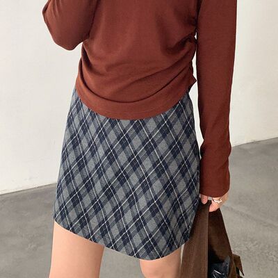 【欧凡】学院风百搭字毛呢半身裙