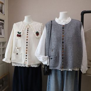 2026早春新款韩版圆领彩扣宽松百搭开衫针织马甲背心5864