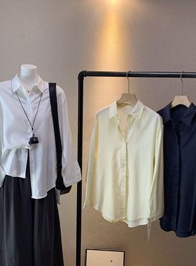 2025秋季新款韩版简约气质宽松百搭中长款长袖衬衫4638 强明女装