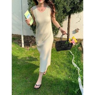 强明女装 纸片人穿搭 后背交叉U领针织背心连衣裙ZY2820