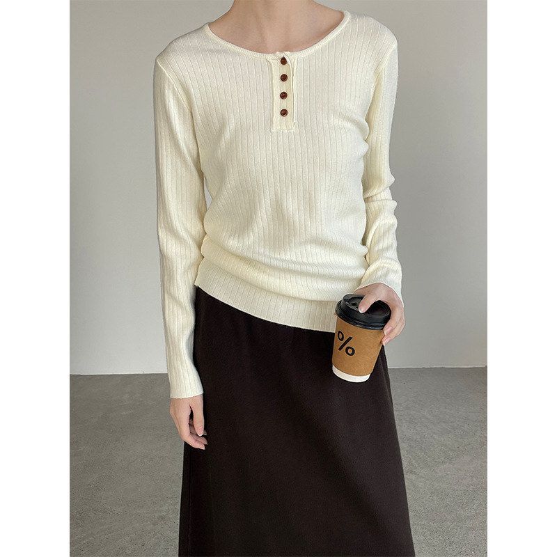 滔川圆领显瘦设计感针织上衣女