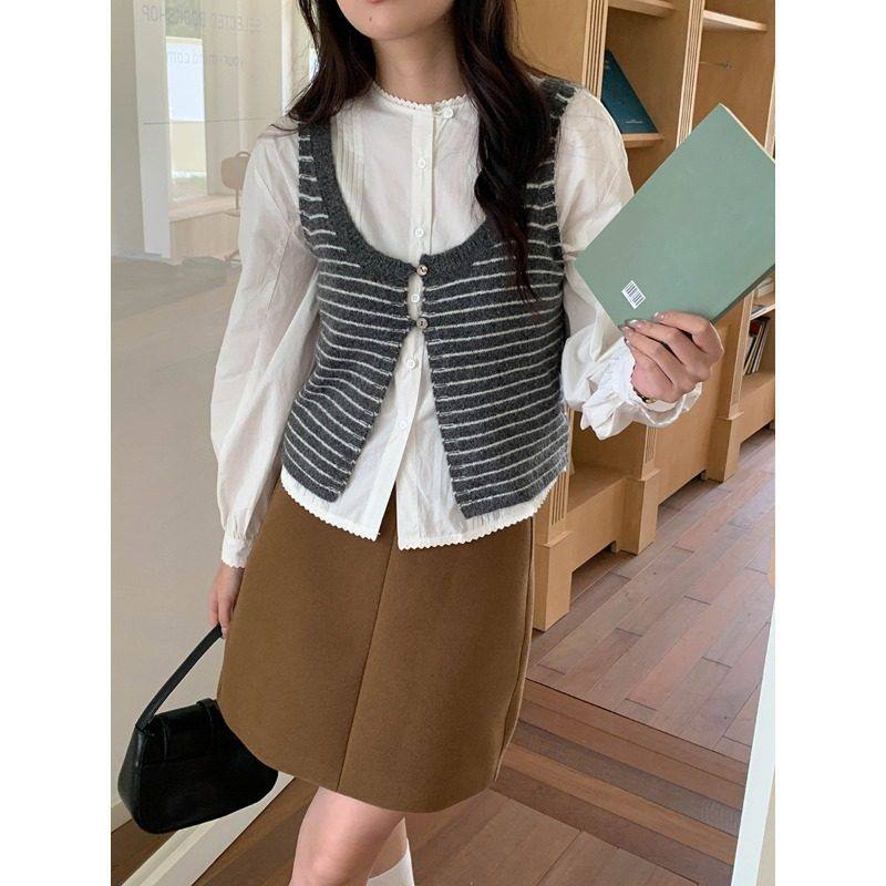 早秋新款 慵懒撞色条纹针织吊带背心叠穿ZY3209 强明女装