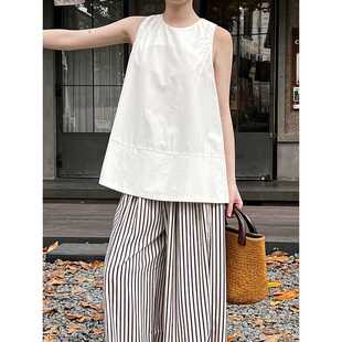 夏新款减龄宽松显瘦无袖娃娃上衣甜美小清新圆领衬衫5065强明女装