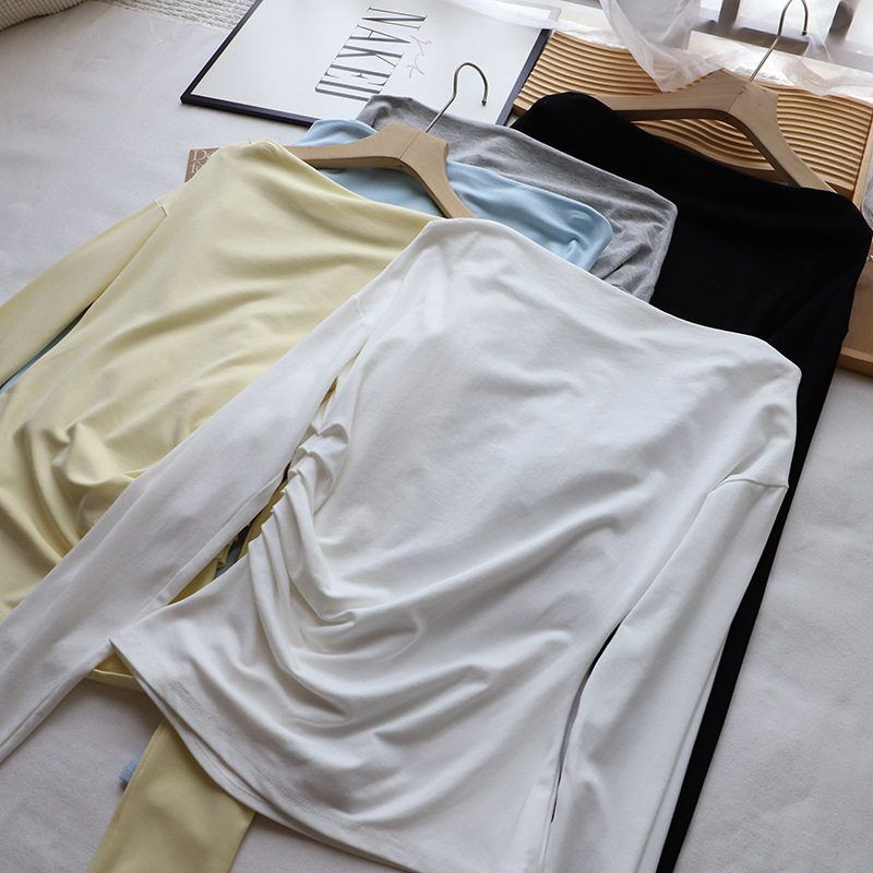 比正2025秋季新韩版一字肩抽褶