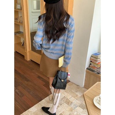 thMorning早秋新款慵懒撞色条纹