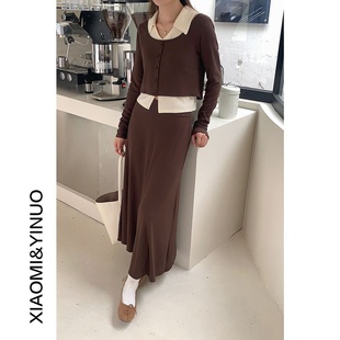 半身裙 三件套装 2025秋显瘦裙装 长袖 强明女装 翻领背心 2071 开衫