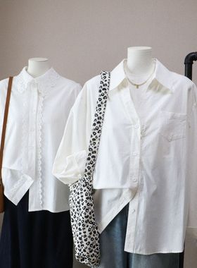 2026早春新韩系蕾丝花边气质彩扣减龄百搭中长款衬衫5818强明女装