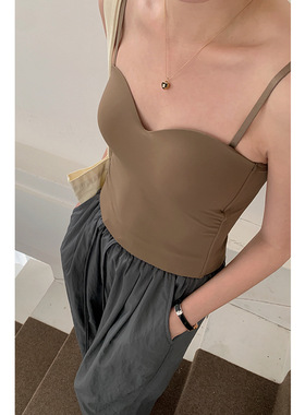 冰丝无痕吊带小背心一体带胸垫美背防走光外穿上衣女9174强明女装