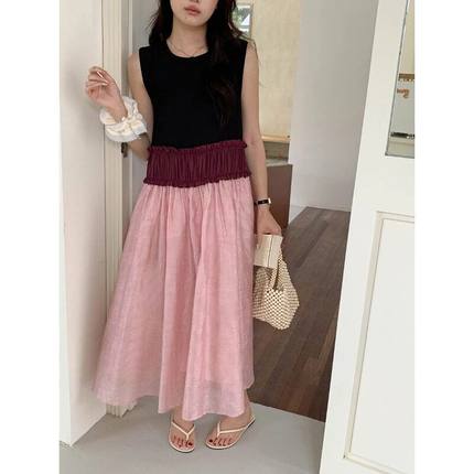 设计师款 醋酸天丝拼接木耳边背心连衣裙ZY3153 强明女装