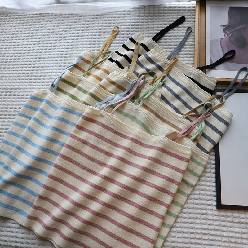 太好搭了2025春夏新韩版条纹平口吊带针织背心防走光9946强明女装