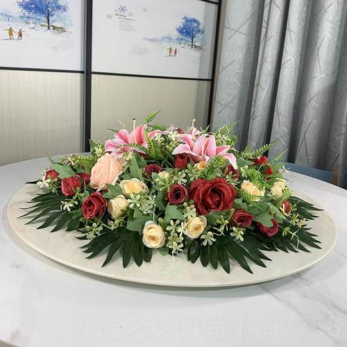 正品包邮圆桌中间摆花真花装饰品假花酒大店型餐桌电桌动转盘面花