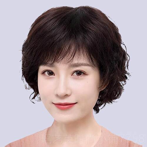 正品中老年假发女短发真发夏季透中烫长卷老人光头全发气头套夏季
