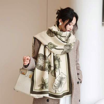 新款中国风时尚双面仿羊绒围巾女