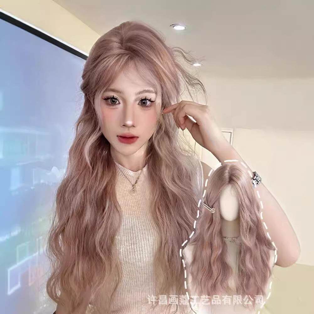 假发女款长卷发气质浪漫羊毛卷甜美豆沙粉色时尚真发全头套