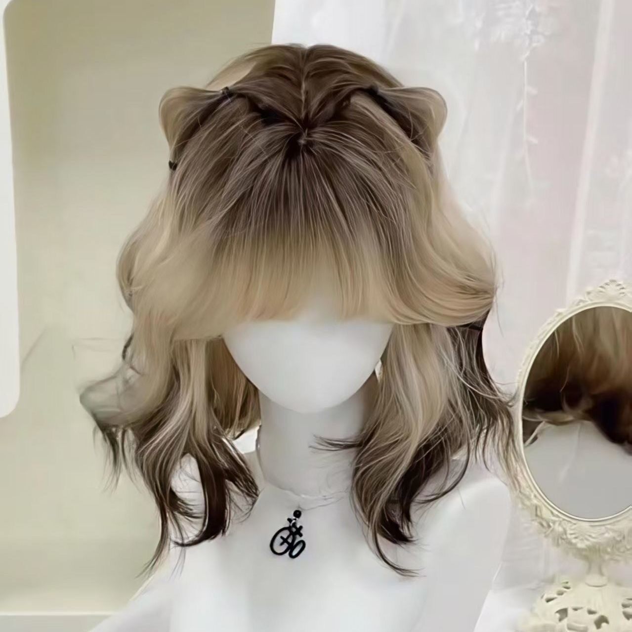 【暹罗猫卷卷】假发女短卷发黑金渐变羊毛卷巴黎画染JK甜
