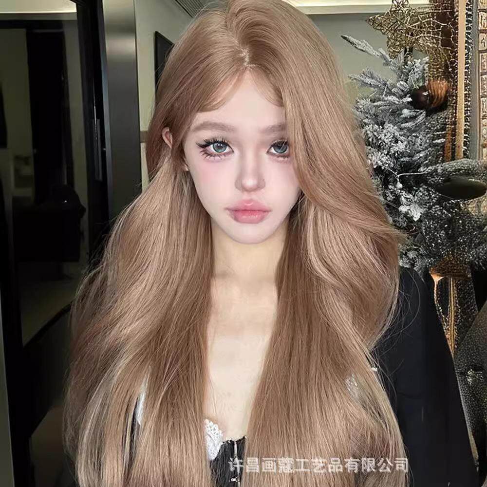 【人型电脑】假发女长发中分前蕾丝香槟金大波浪外翻卷发头套