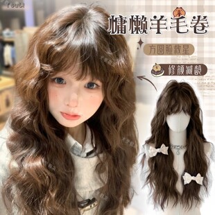 假发女 羊毛卷长发秋冬氛围感长卷发自然蓬松真发全头套 咩咩