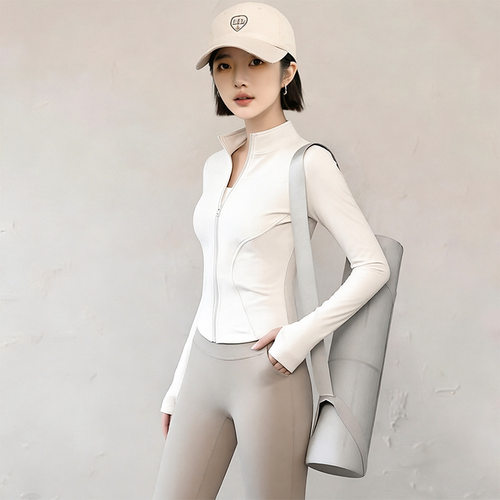 防晒衣外套紧身训练瑜伽服长袖普拉提速干衣运动跑步健身服套装