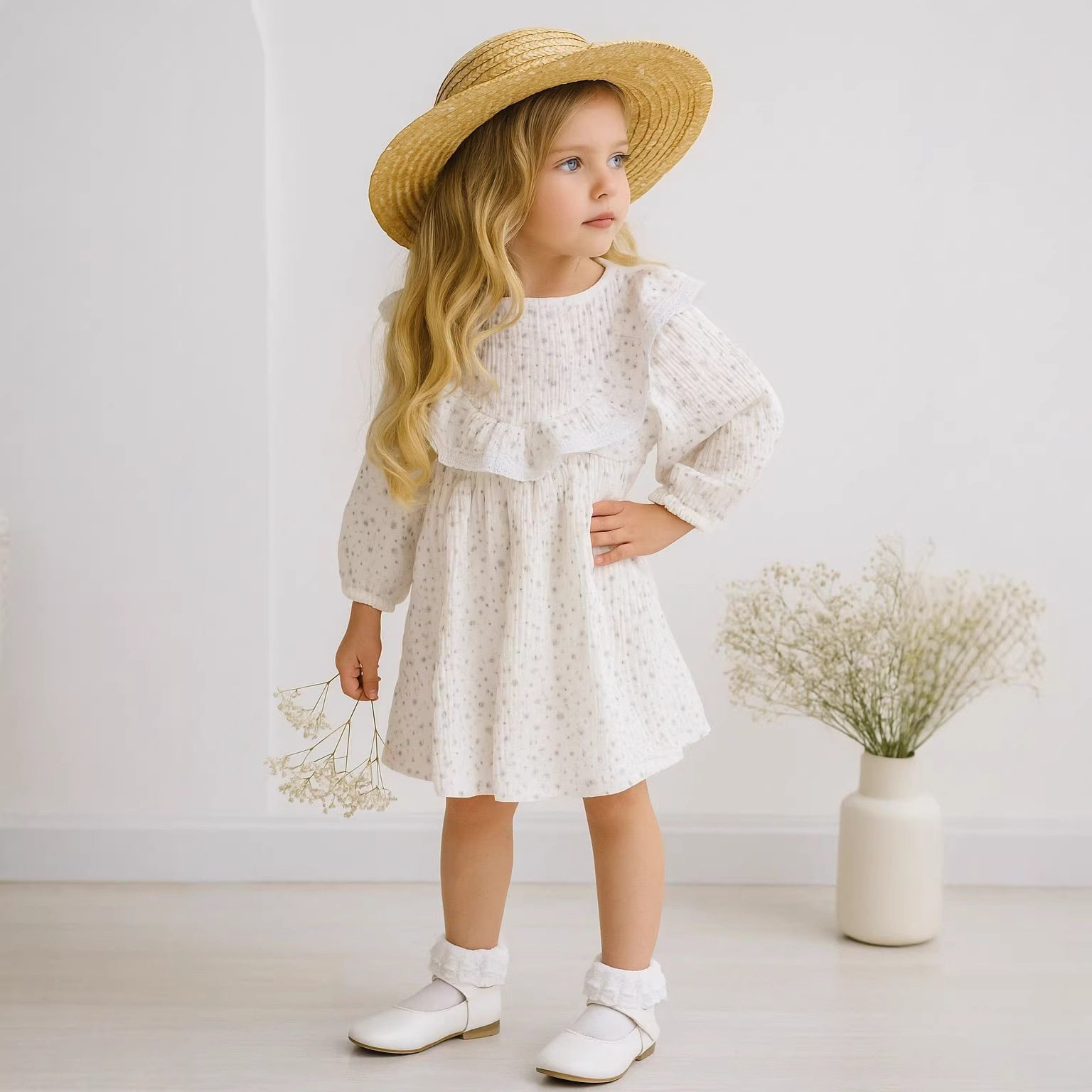 新款2026女童春秋连衣裙儿童洋气裙子中小童宝宝长袖小碎花公主裙