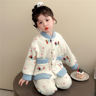 儿童珊瑚绒睡衣女童春秋冬款女孩2025新款冬季法兰绒女宝宝居家