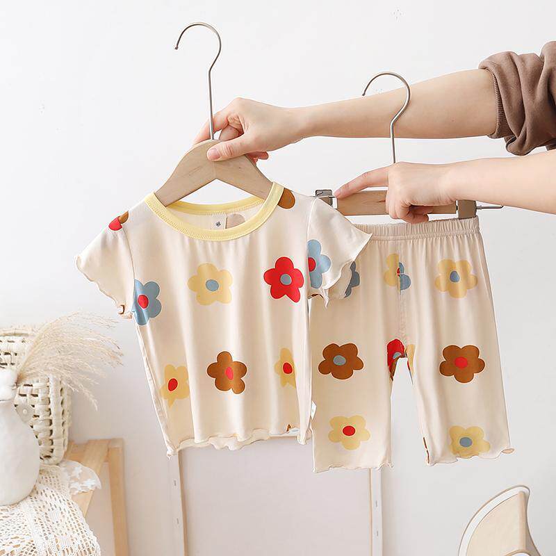 女童冰丝睡衣短袖套装夏季薄款中小童休闲宝宝家居服两件套空调服