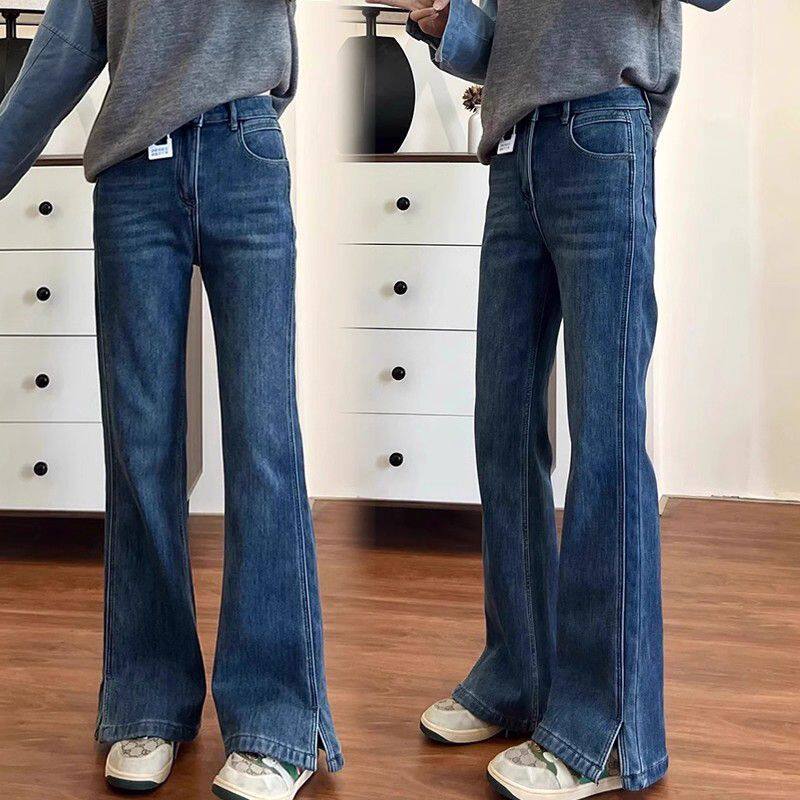 儿童裤子开叉微喇牛仔裤女童春秋季新款弹力显瘦中大童洋气喇叭裤