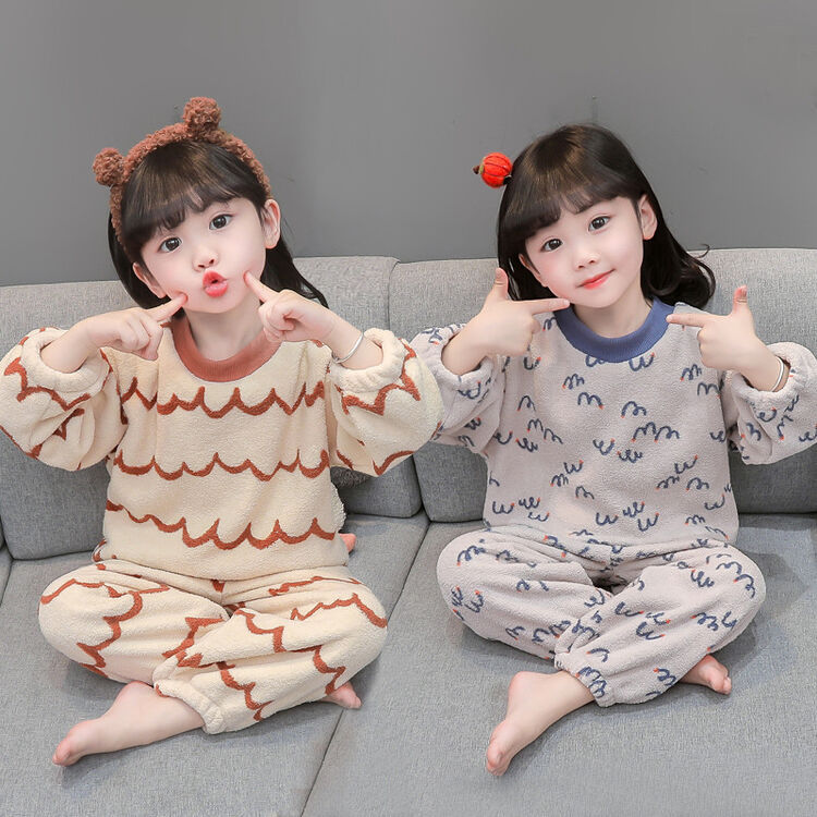 儿童睡衣女童法兰绒秋冬款女孩2024新款冬季加厚珊瑚绒宝宝