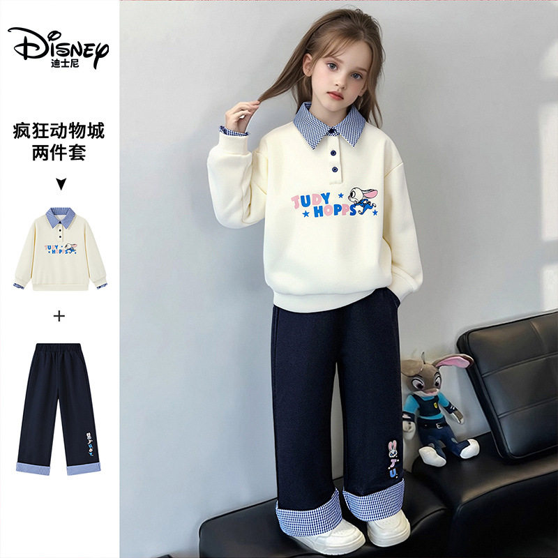 迪士尼童装女童套装2026兔子警官POLO领卫衣休闲裤儿童两件套春装