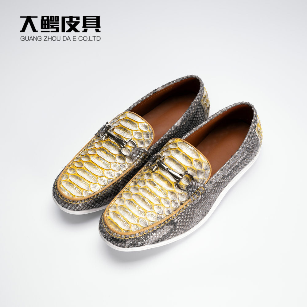 2025新款蟒蛇皮男鞋真皮运动休闲皮鞋男透气百搭懒人一脚蹬豆豆鞋