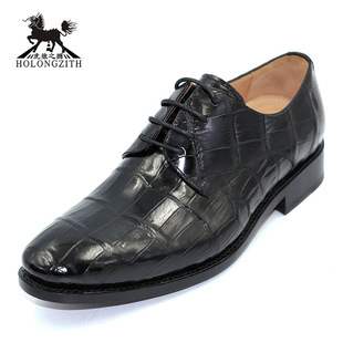 虎狼之狮纯手工固特异工艺鳄鱼皮男鞋皮鞋系带商务正装圆头