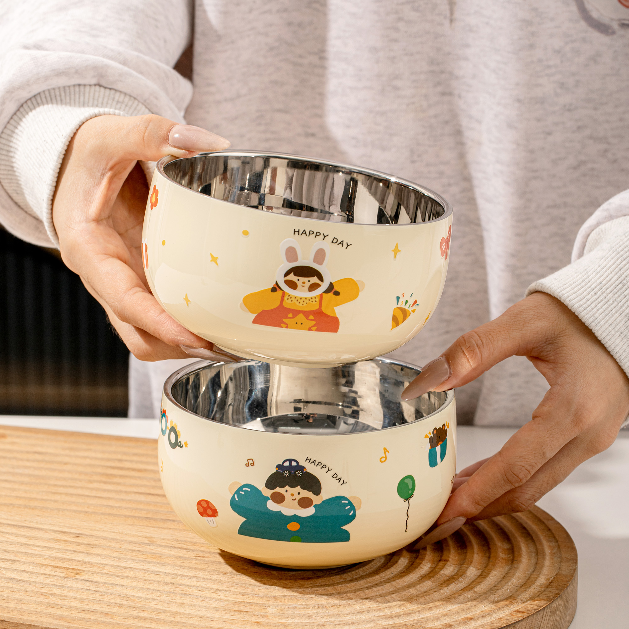 316不锈钢碗食品级儿童饭碗宝宝餐具吃饭专用辅食碗一家三口男童