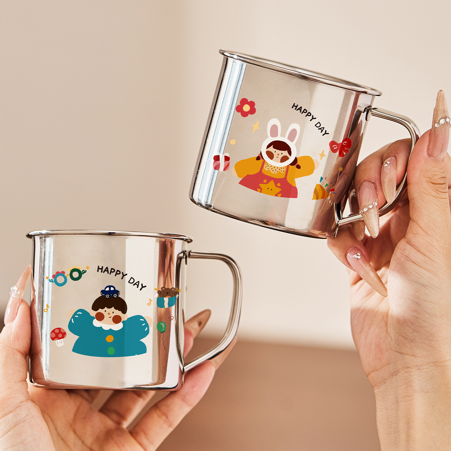 316不锈钢杯子食品级儿童水杯家用喝水幼儿园宝宝学饮牛奶杯带盖