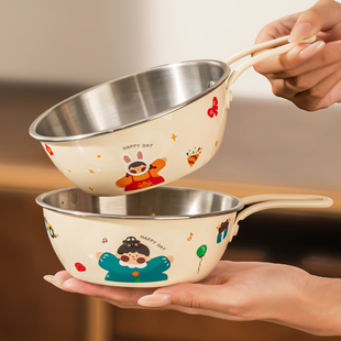 韩式 面汤碗 泡面碗带把手304不锈钢碗宿舍学生个人专用碗2025新款