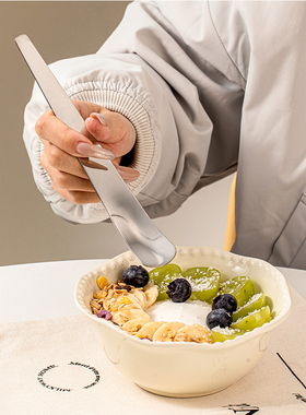 干巴酸奶勺干噎希腊酸奶碗刮勺甜品方头勺子不锈钢网红冰淇淋勺