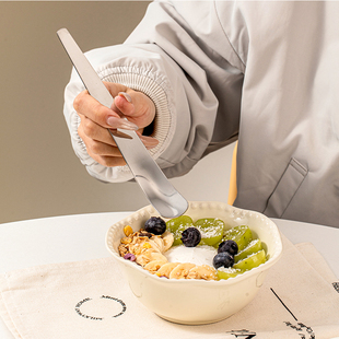 干巴酸奶勺干噎希腊酸奶碗刮勺甜品方头勺子不锈钢网红冰淇淋勺