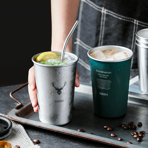 Бокал из нержавеющей стали для домашнего использования со стаканом, чай с молоком, свежий стакан, защита при падении, простой и элегантный дизайн