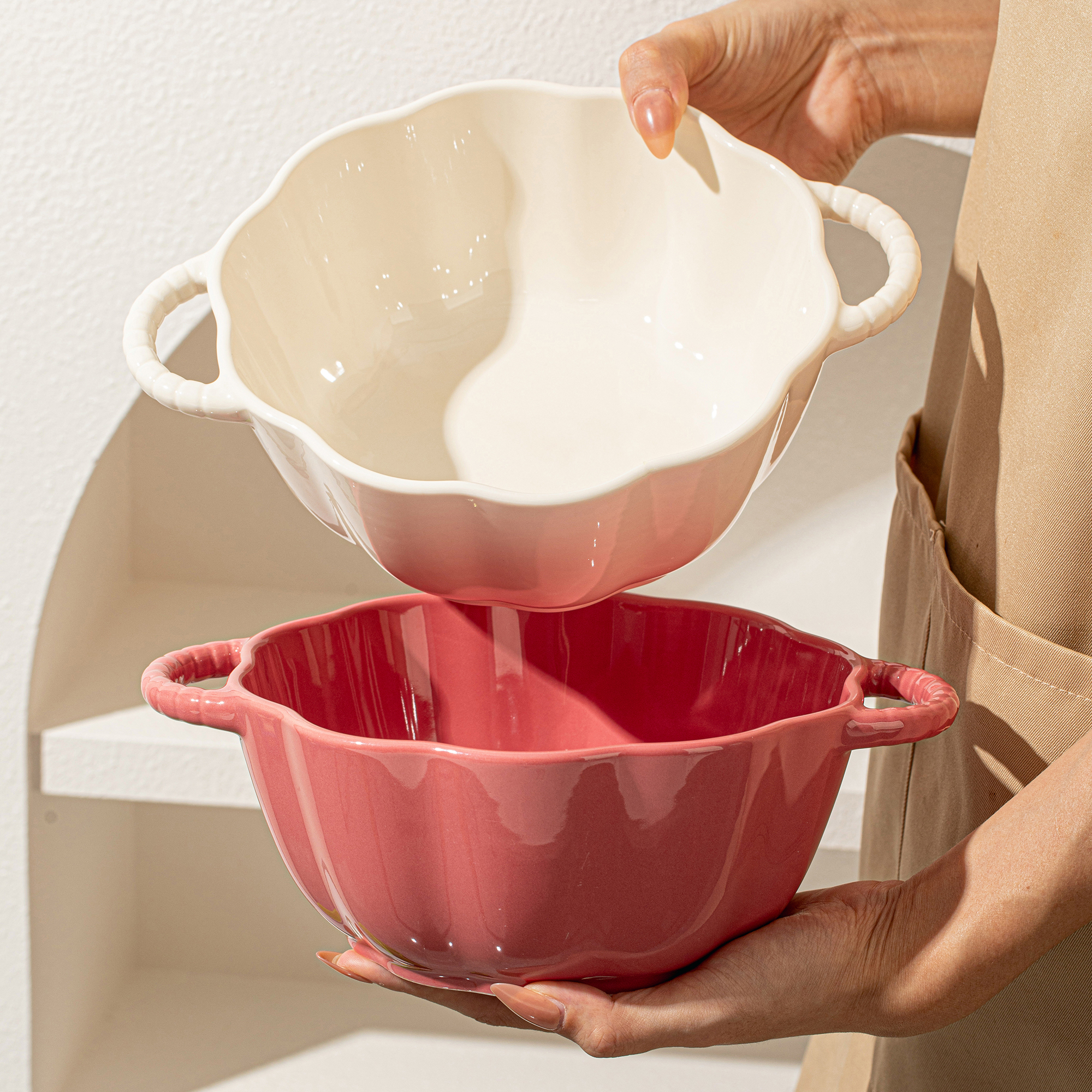 奶油风双耳大汤碗，容量绝了！