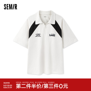 上衣半开襟运动风 森马POLO衫 男2024夏新款 时尚 印花撞色拼接插肩袖