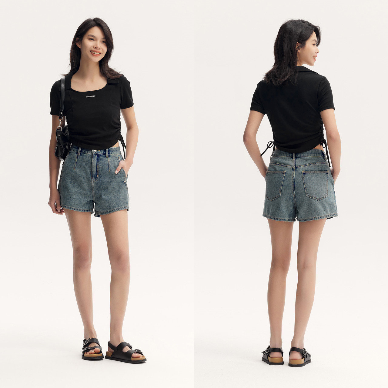 SEMIR POLO 셔츠 여성용 짧고 눈에 띄지 않는 조임끈 탑 타이트하고 슬림한 여름 심플 레터 풀오버 다목적