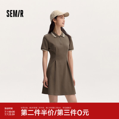 森马撞色polo领收腰修身连衣裙女