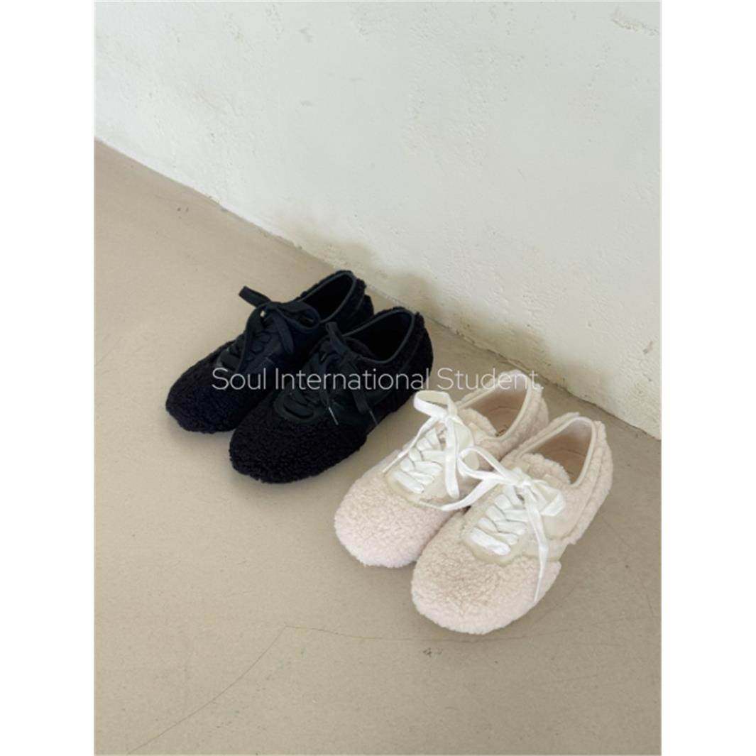 韩国加绒德训鞋女灰姑娘秋冬保暖系带平底时尚减龄舒适毛毛鞋,女鞋,德训鞋,淘宝优惠券,粉丝福利购,淘宝优惠卷