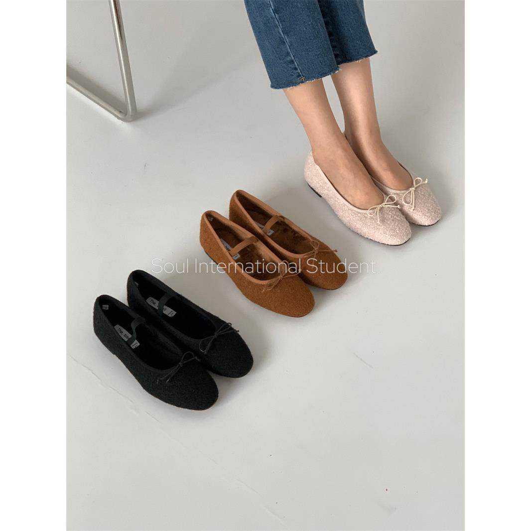 羊毛蝴蝶结玛丽珍鞋女灰姑娘秋冬加绒平底一字带百搭芭蕾舞鞋,女鞋,玛丽珍鞋,淘宝优惠券,粉丝福利购,淘宝优惠卷